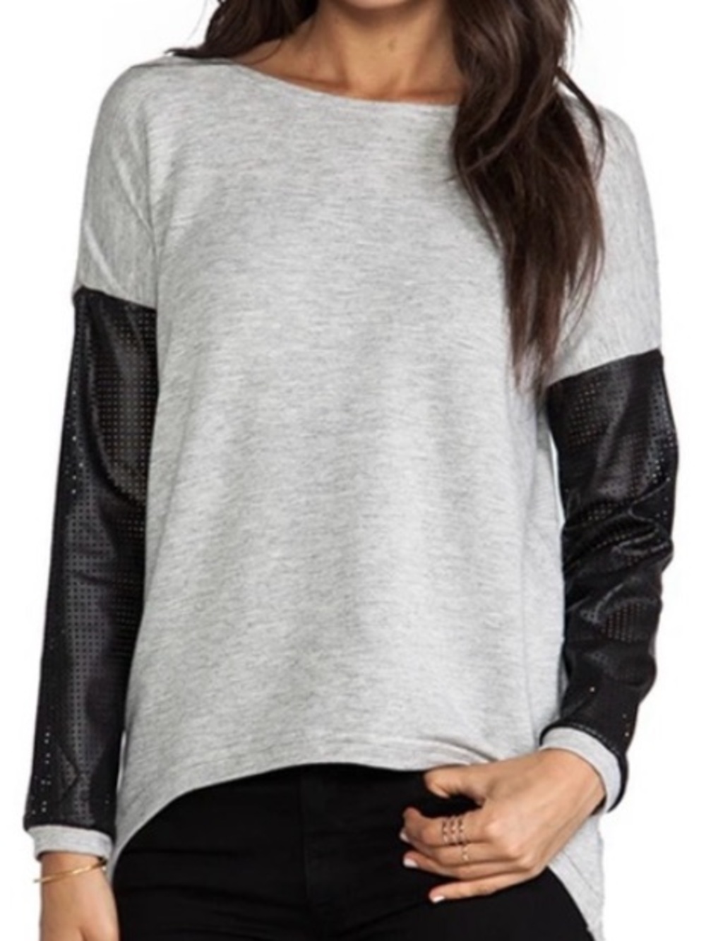 GENERATION LOVE Bobo Italian Faux Leather Sleeves Top, Size M/L